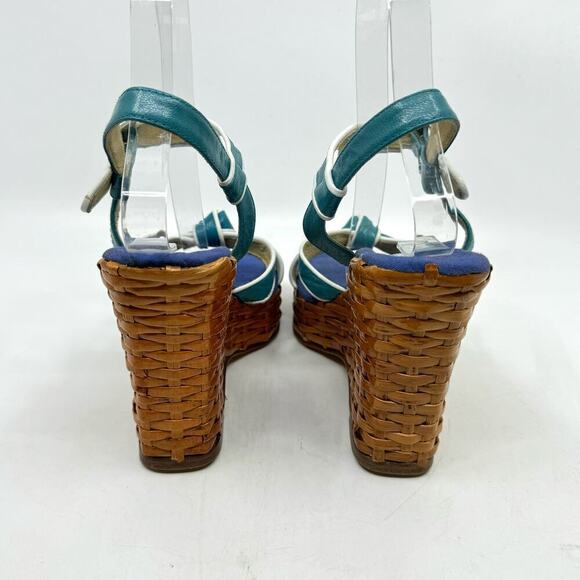 Vintage CHARLES JOURDAN Wicker Platform "Pin-up" Strappy Sandals - Picture 3 of 11
